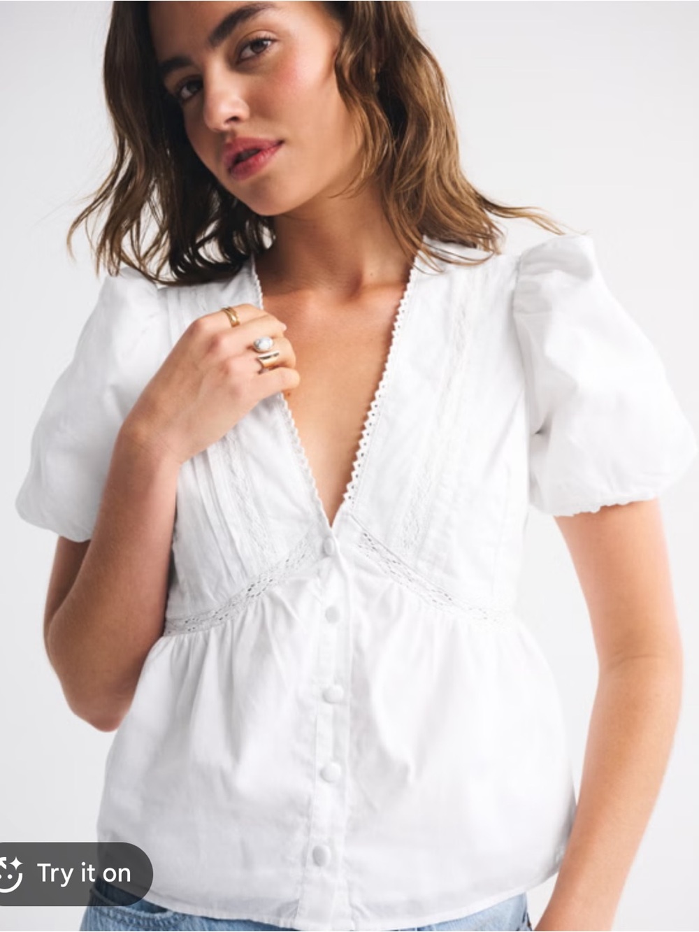 Women's White Puff Sleeve Baby Doll Top